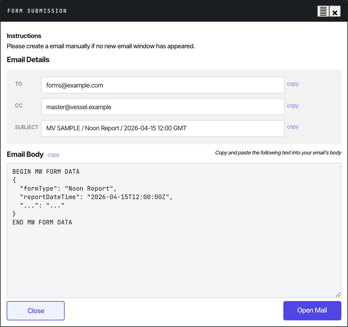 Form submit dialog