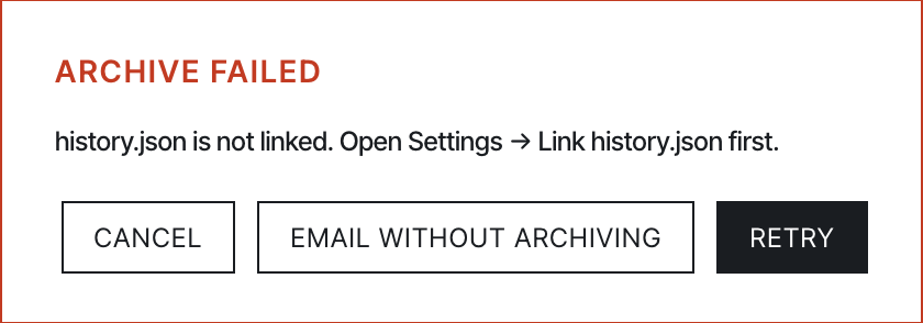 Archive fail modal